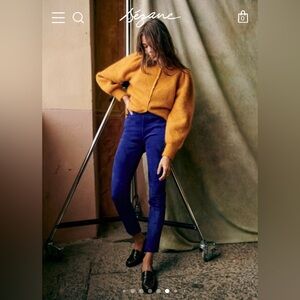 Sezane Gary Trouser Pants size 38 Electric Blue Goat Leather